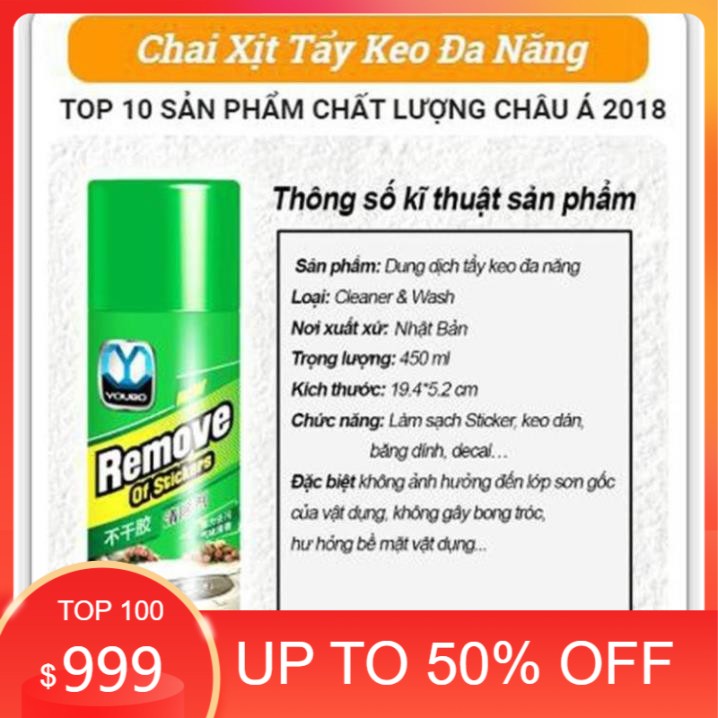 Chai Xịt Tẩy Keo, Nhưa Đường, Băng Dính, Vết Bám Khó Rửa Trên Xe Máy, Ô Tô Remove of sticker 450ml - TT