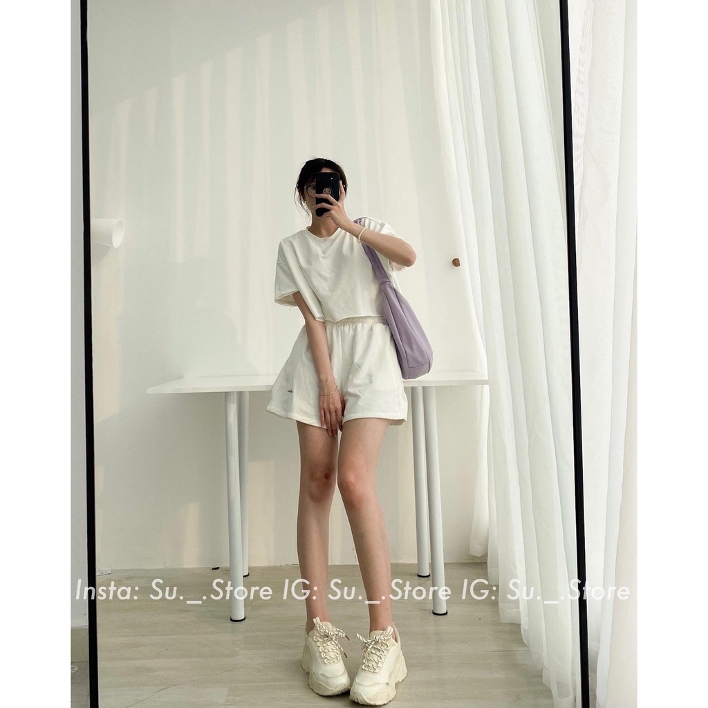 Set áo thun da cá croptop kèm quần S333 SUSTORE