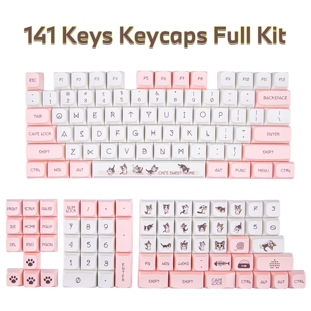 141 Phím Đặt Cấu hình XDA Keycaps PBT Thuốc nhuộm thăng hoa Bố cục ANSI cho Công tắc Cherry MX Bàn phím cơ