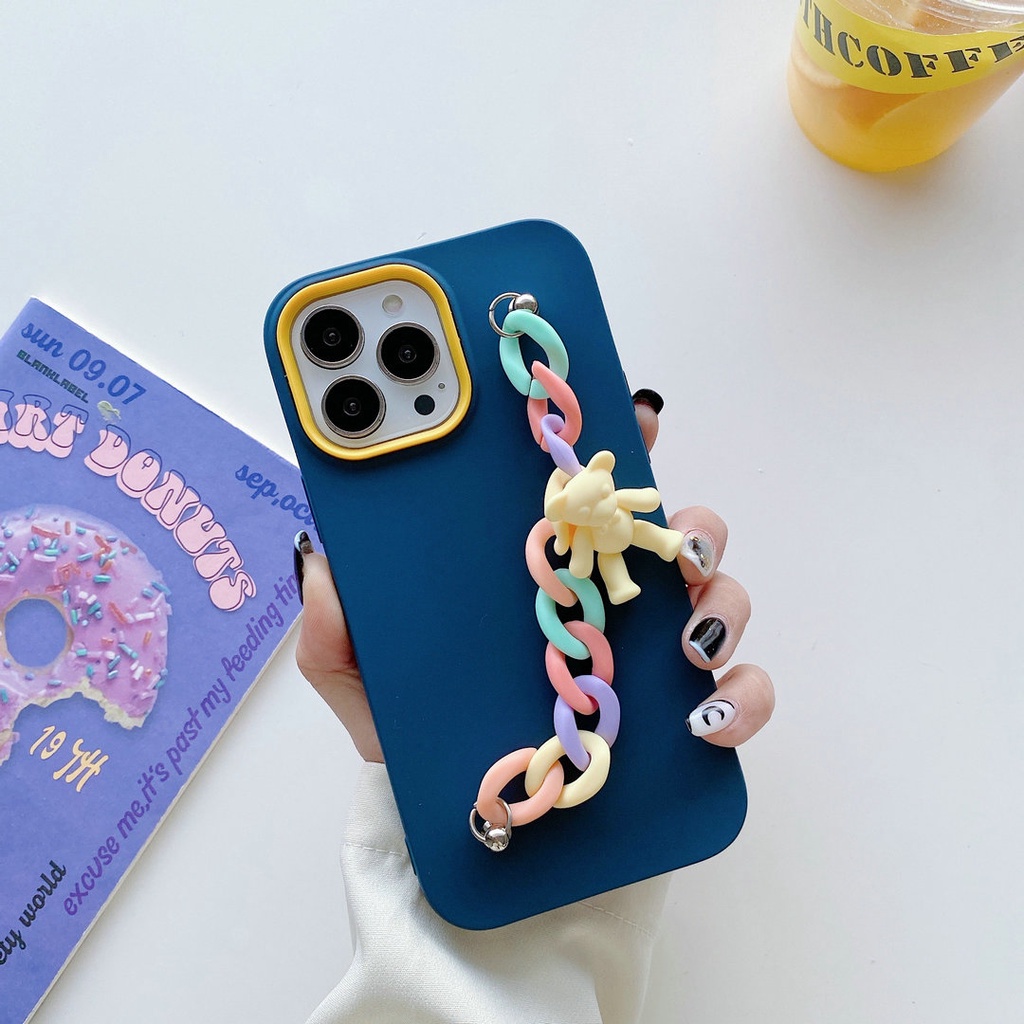 Samsung A52 A52S A02 A12 A32 A50 A50S A30S A02S A03S A10S A20S A72 M12 M02 Bear Bracelet Silicon Shockproof Soft Case 3 in 1 Candy Phone Cover