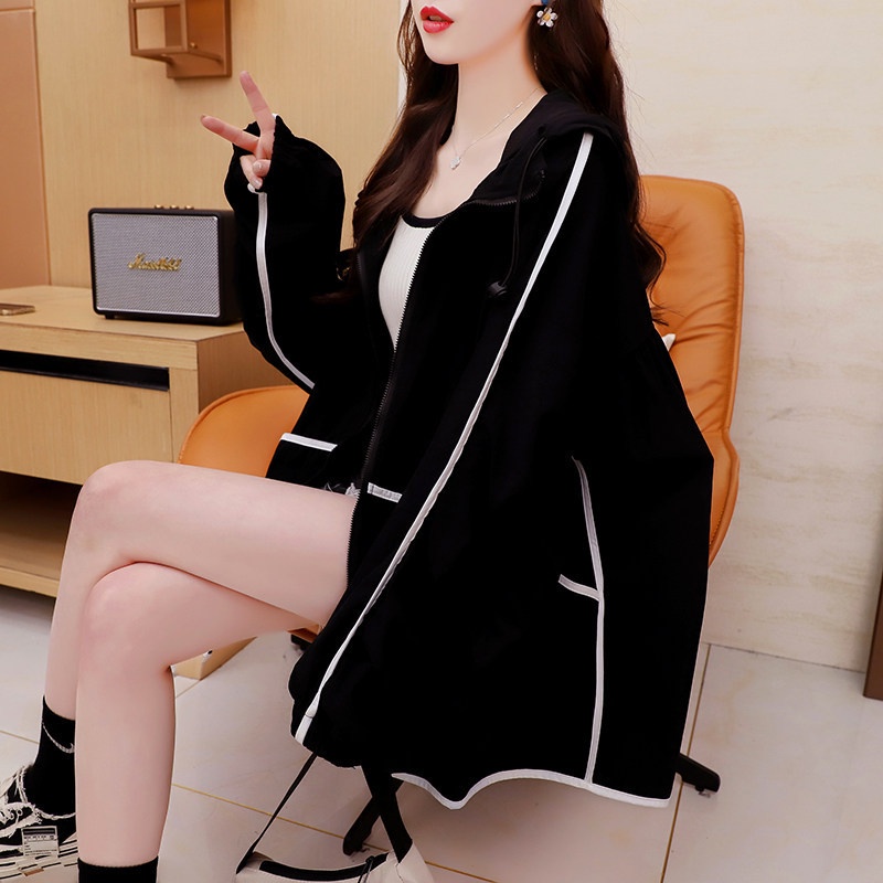 Áo Khoác Hoodie Tay Dài Dáng Rộng Chống Tia UV Thời Trang Mùa Hè Cho Nữ
