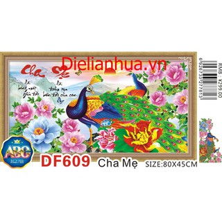 Tranh đính đá chim công CHA MẸ . Kích thước : 80x45cm