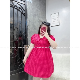 ĐẦM CARO HỒNG CỔ BÈO  [ TNT Shop Bigsize 60kg - 90kg ]