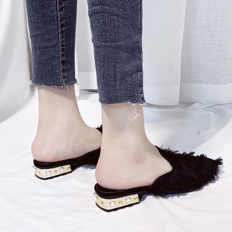Giày mũi nhọn phối lông thời trang cho nữ
