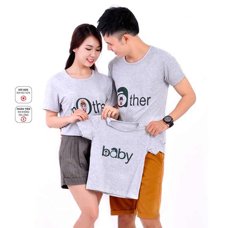 Áo thun gia đình bố mẹ và bé cotton dày dặn - Màu xám GD0044XA Bin Action