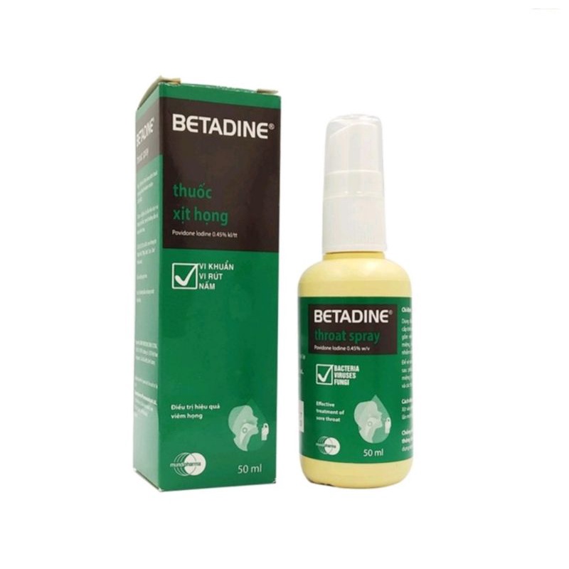 BETADINE Throat Spray 50ml ⚡ Nhà thuốc Hải Linh ⚡ Dung dịch xịt họng [povidin, povidine, betadin]