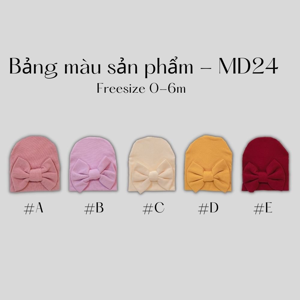 Mũ cotton sơ sinh đính nơ cho bé gái (0-6m) Mimi Kids MD24