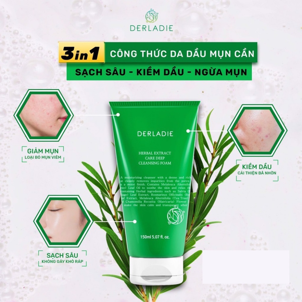 Sữa rửa mặt Derladie tràm trà Herbal Extract Care Deep 150ml dành cho làn da dầu mụn