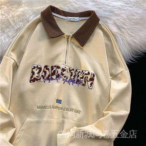 Áo Sweater Cổ Cao Thêu Chữ Có Khóa Kéo Phong Cách Retro Mỹ Thời Trang Thu Đông Cho Nữ