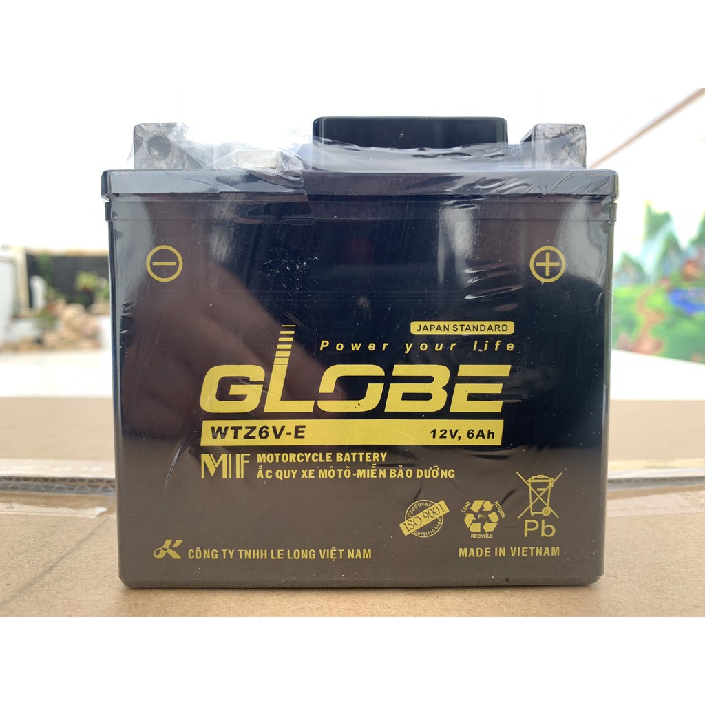 [Chính hãng] Bình ắc quy khô GLOBE WTZ6VE 12V-6AH | cho xe máy Airblade 2013, PCX, Sh, SH mode,..