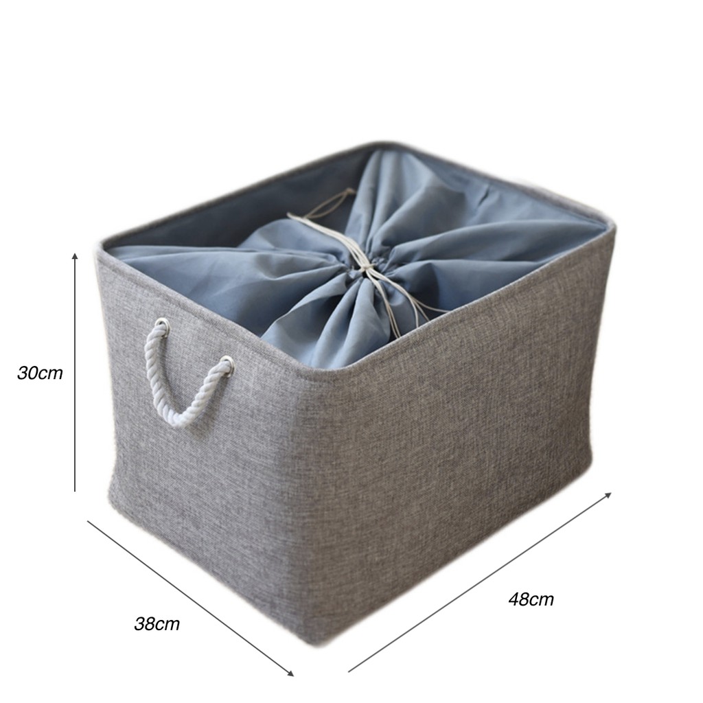 Giỏ đựng đồ 2 lớp vải cotton linen dày có dây rút size lớn