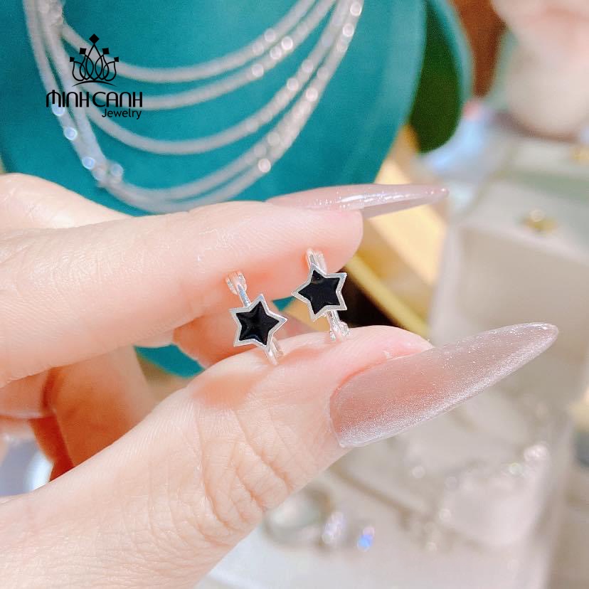 Bông Tai Bạc Ngôi Sao Đen Khóa Bấm Minh Canh Jewelry