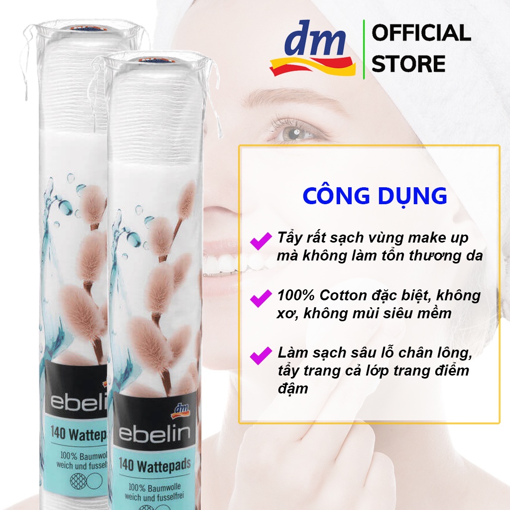 Bông tẩy trang cotton 100%, tay trang nhanh Ebelin Watterpads, mềm mịn tẩy nhanh make up 140 Miếng