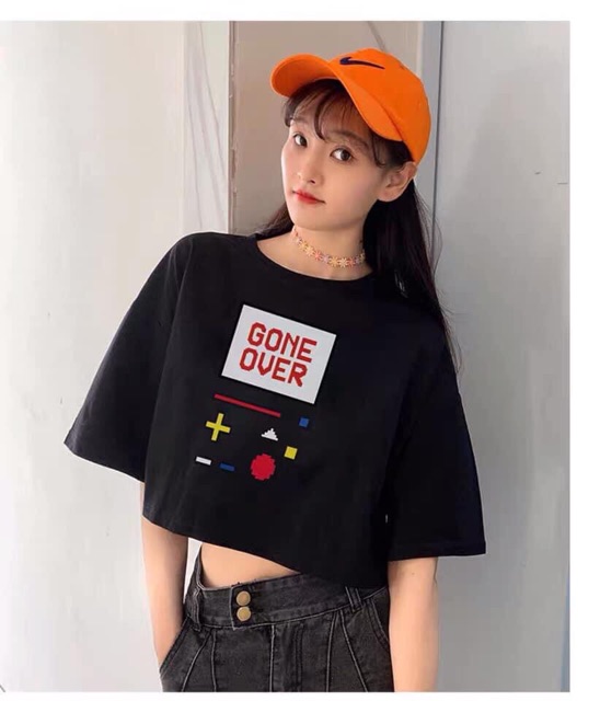 (ẢNH THẬT) Áo croptop tay ngắn in hình Gone Over 2 màu (trắng/đen)