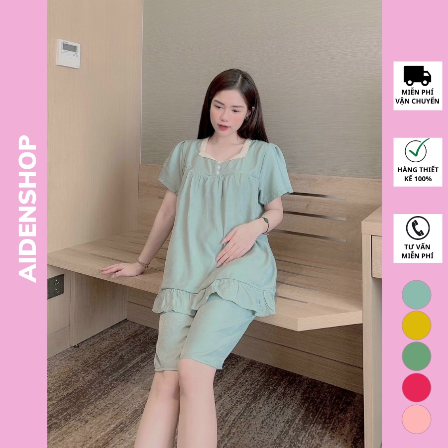 Bộ đồ bầu đẹp Aidenshop đồ bộ bầu mặc nhà quần lửng có chun chỉnh BB1109