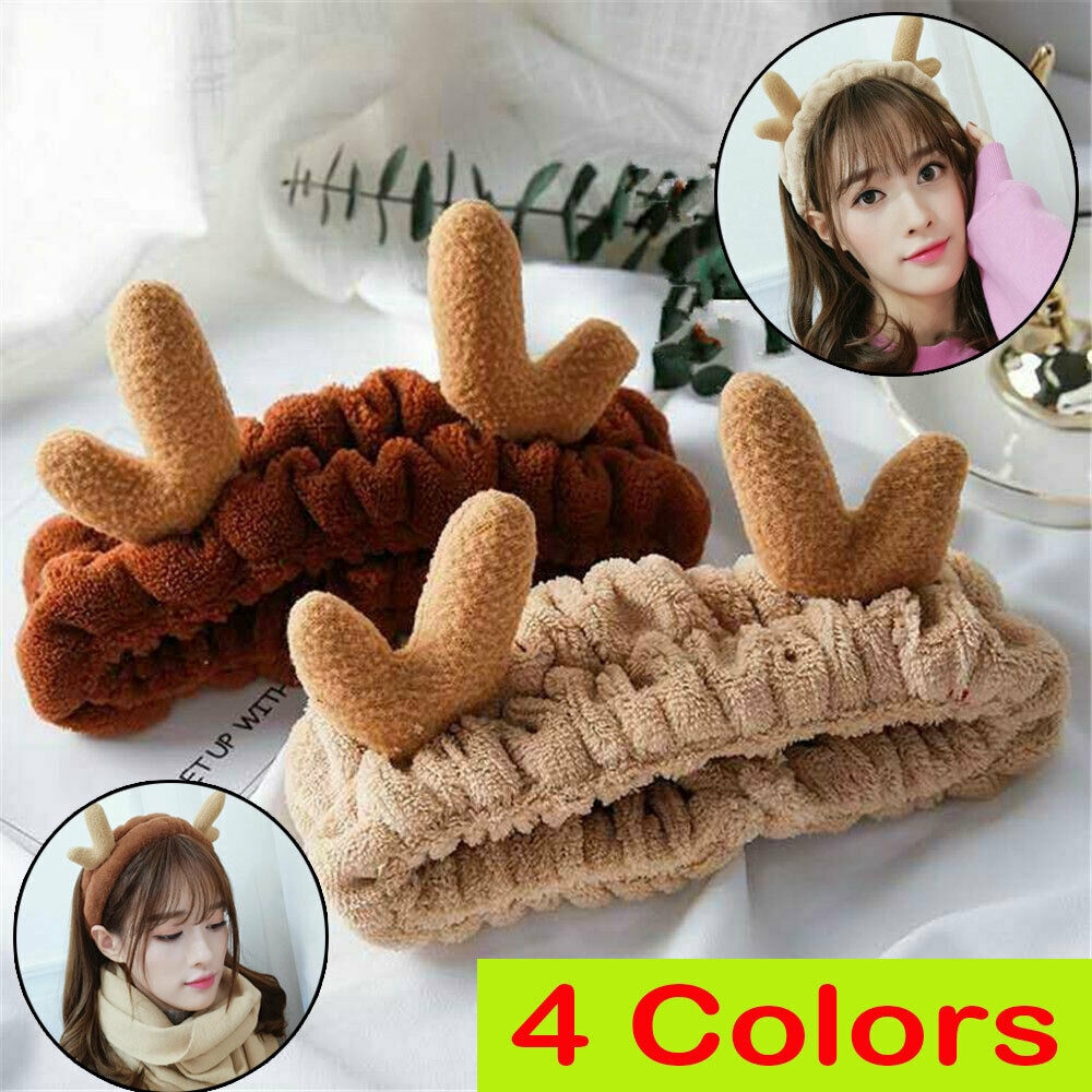 Băng đô chất vải mềm co giãn phối sừng hươu trơn màu phong cách Hàn Quốc thời trang Giáng sinh cho nữ