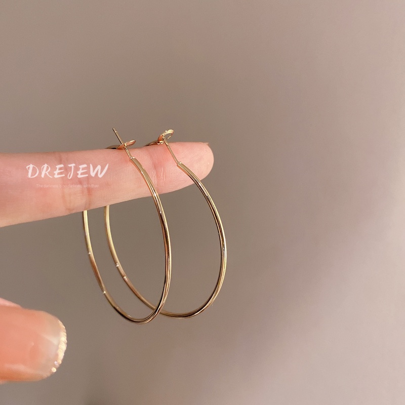 DREJEW Khuyên tai kim loại màu bạc phong cách Âu Mỹ đơn giản thời trang cho nữ
