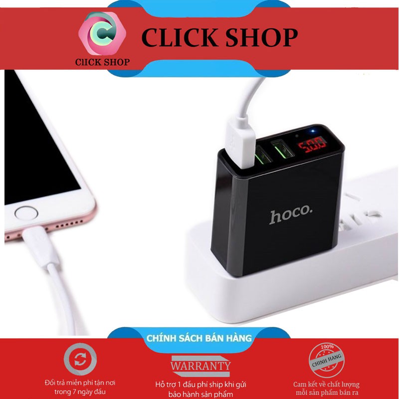 Củ sạc 3 cổng USB Hoco C15 có màn LED hiển thị đo dòng - Hàng Chính Hãng - Ổn định dòng cho Iphone/iPad/Android