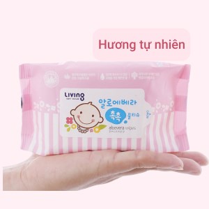 Khăn Ướt Living Aloe Vera Chok Chok Mềm Mại, Không Xơ Bông, An Toàn Cho Da Hàn Quốc