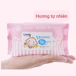 Khăn Ướt Living Aloe Vera Chok Chok Mềm Mại, Không Xơ Bông, An Toàn Cho Da Hàn Quốc