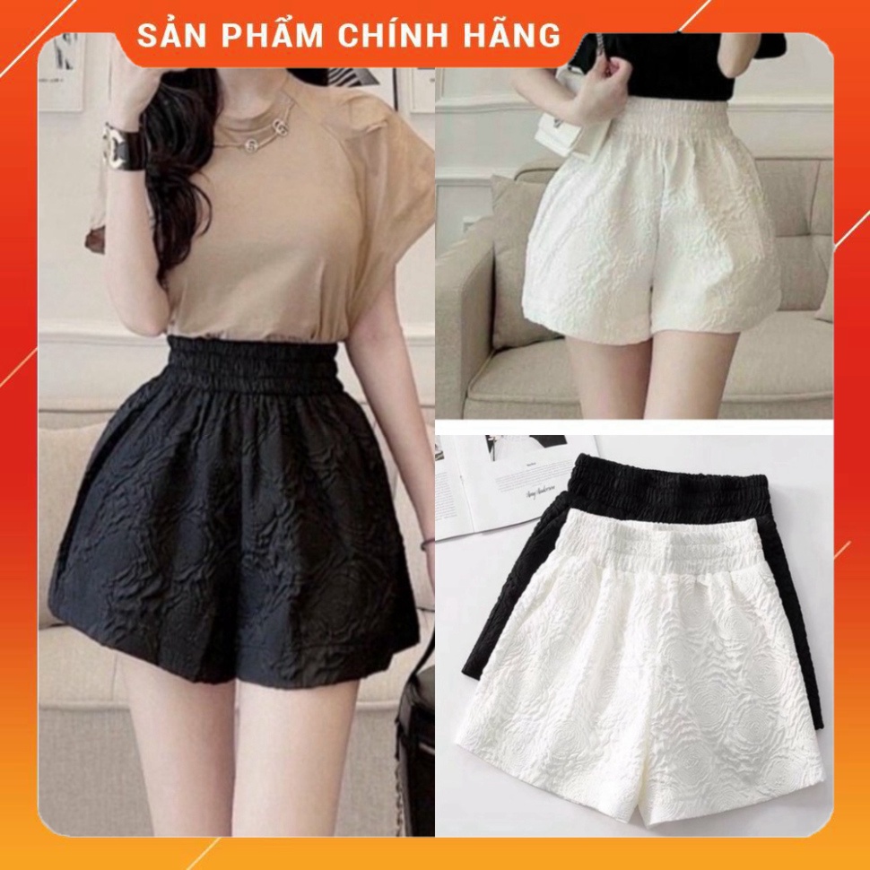 Quần Short Đùi Nữ Phồng Hoa Nổi 2 Màu Dưới 60kg- Quần Nữ Ống Rộng Cạp Cao V029 AMI2