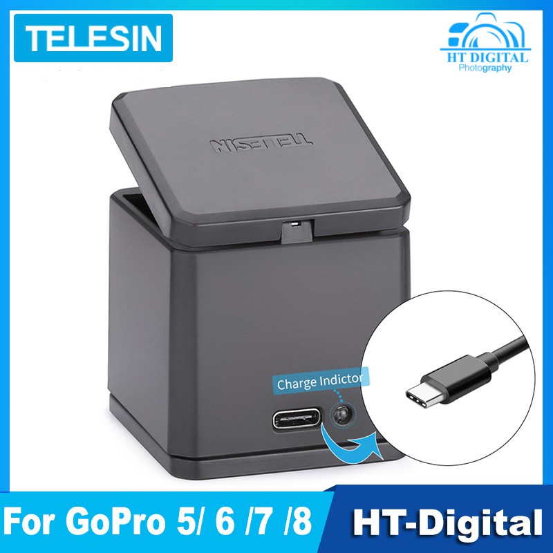 Dock Sạc Telesin 3 Pin Cho Máy Quay GoPro Hero 5 6 7 8 (Hàng Chính Hãng)