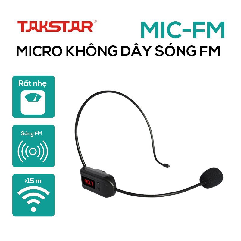 Mic trợ giảng không dây FM cài sau đầu, đeo tai, micro kết nối với loa có FM (radio), sử dụng cho nhiều loại loa