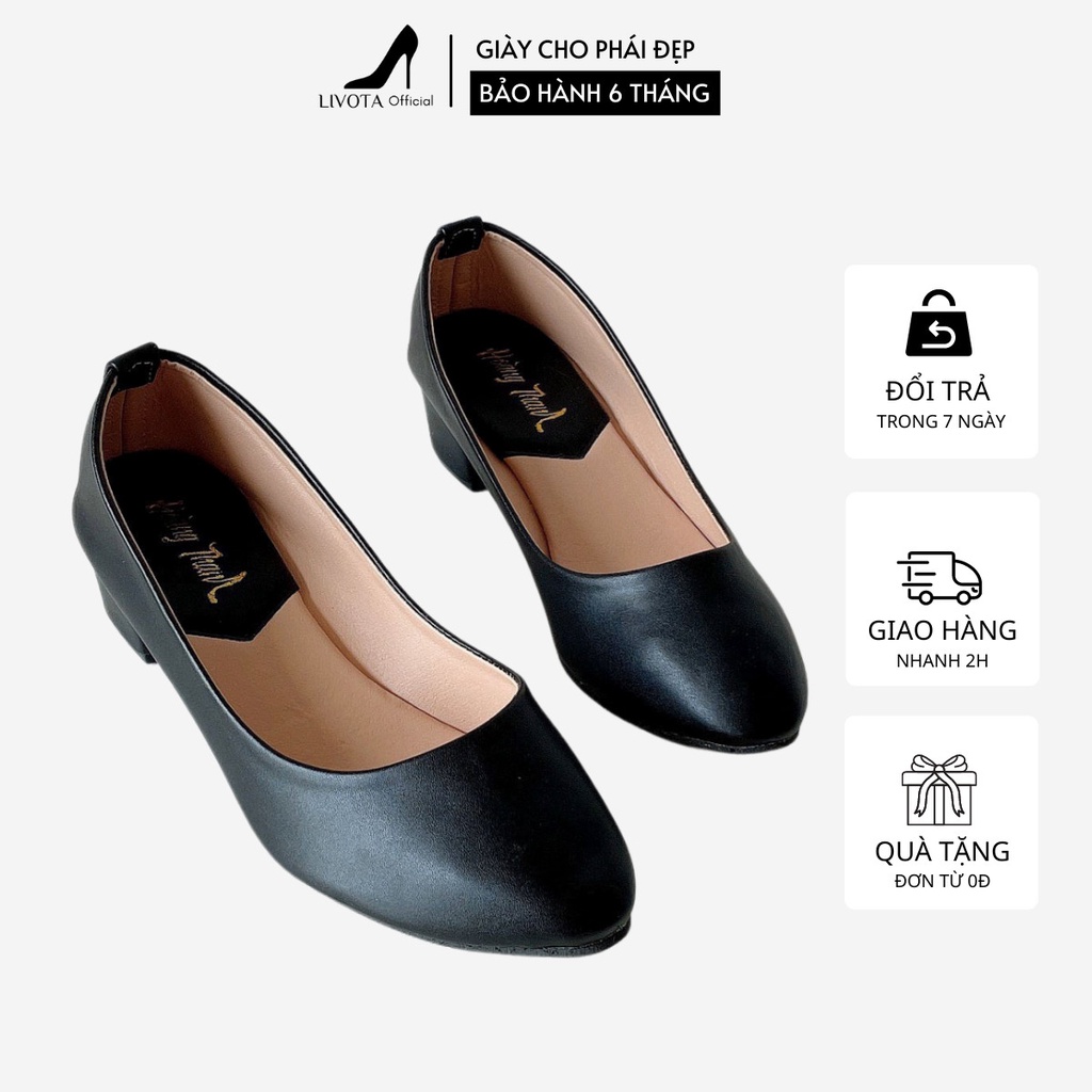 Giày Cao Gót Nữ Đế Vuông Giày Búp Bê 3 Phân Công Sở Mũi Nhọn LIVOTA G2