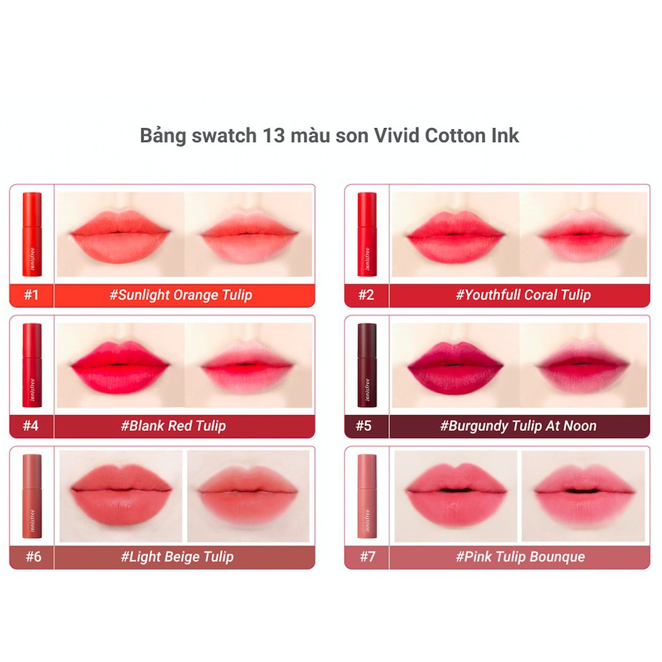 [Mã COSIF05 giảm 10% đơn 400K] Son tint lì mềm mượt innisfree Vivid Cotton Ink 4g