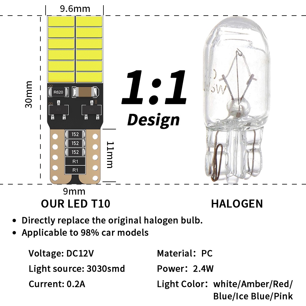 Set 2 Bóng Đèn LED T10 4014 24SMD Ánh Sáng Trắng Dành Cho Ô Tô