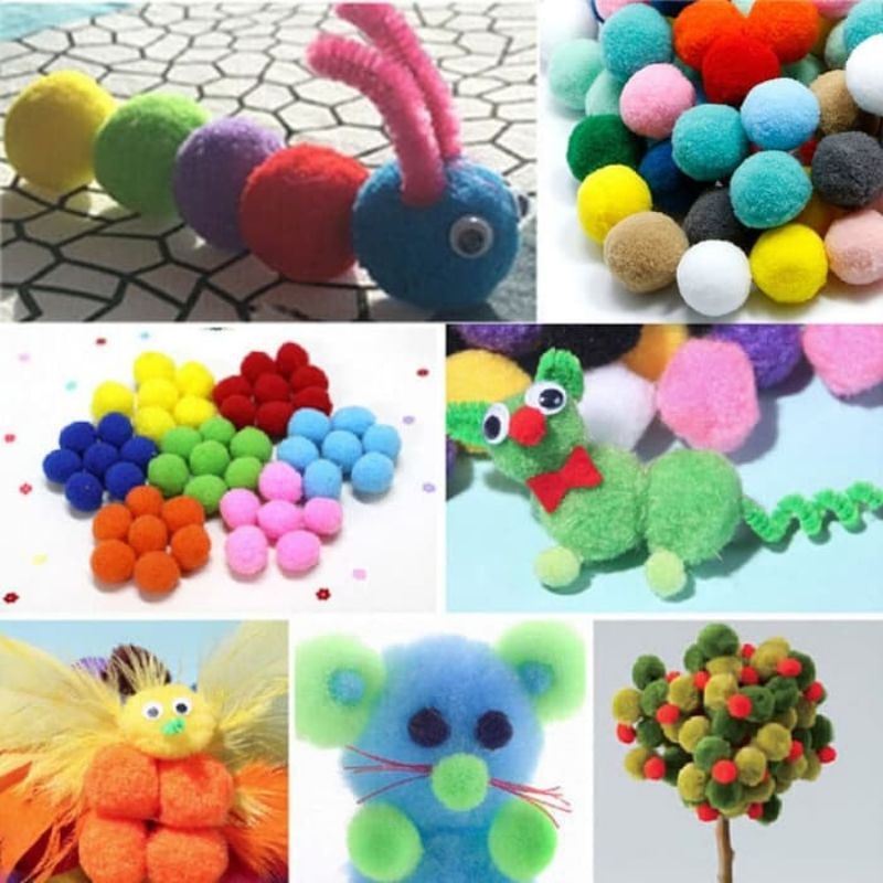 (siêu rẻ) quả pom pom (bông) trơn hoặc Xù kim tuyến làm đồ handmade, đồ chơi thủ công cho bé, kẹp tóc, lọ hoa , phụ kiện