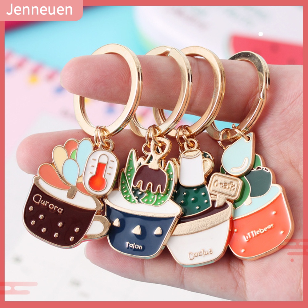 Móc Khóa Hình Chậu Cây Xương Rồng Tráng Men Độc Đáo