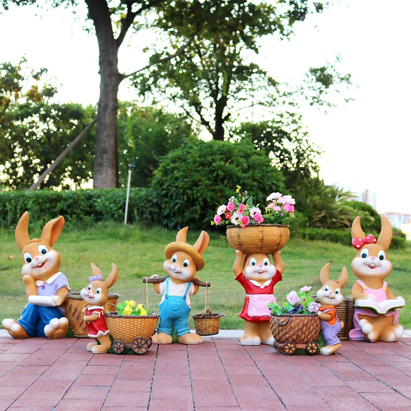 Chậu Hoa Bằng Thép Thủy Tinh Hình Thỏ Hoạt Hình Sáng Tạo Trang Trí Sân Vườn
