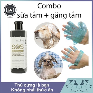 Combo Sữa Tắm Cho Chó Lông Màu Đen SOS 530ml Và Găng Tay Tắm Phụ Kiện Thú Cưng Long Vũ