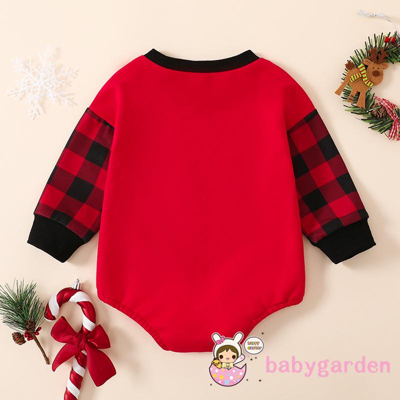 Bộ Áo Liền Quần Tay Dài Cổ Tròn In Họa Tiết Giáng Sinh Cho Bé 0-18 Tháng Tuổi