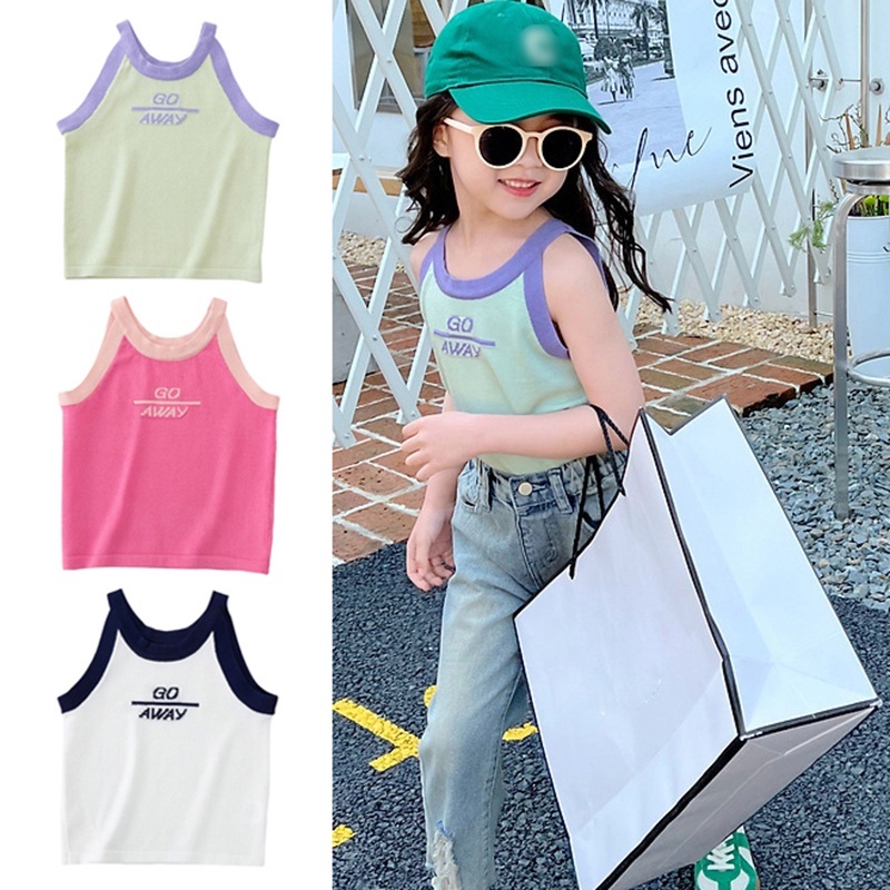 Áo Hai Dây Dệt Kim In Chữ Cái Thời Trang Mùa Hè Cho Bé Gái