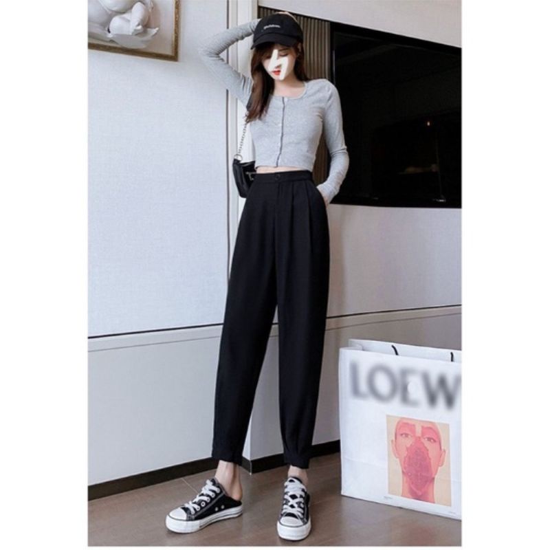 Quần baggy khóa gấu 2 màu đen nâu thời trang