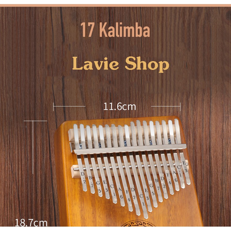 Đàn Kalimba 17 Phím Khắc, Đàn Kalimba Thumbs Piano Ngón Tay Cái Kèm Búa Chỉnh Âm, Khăn Lau HB88