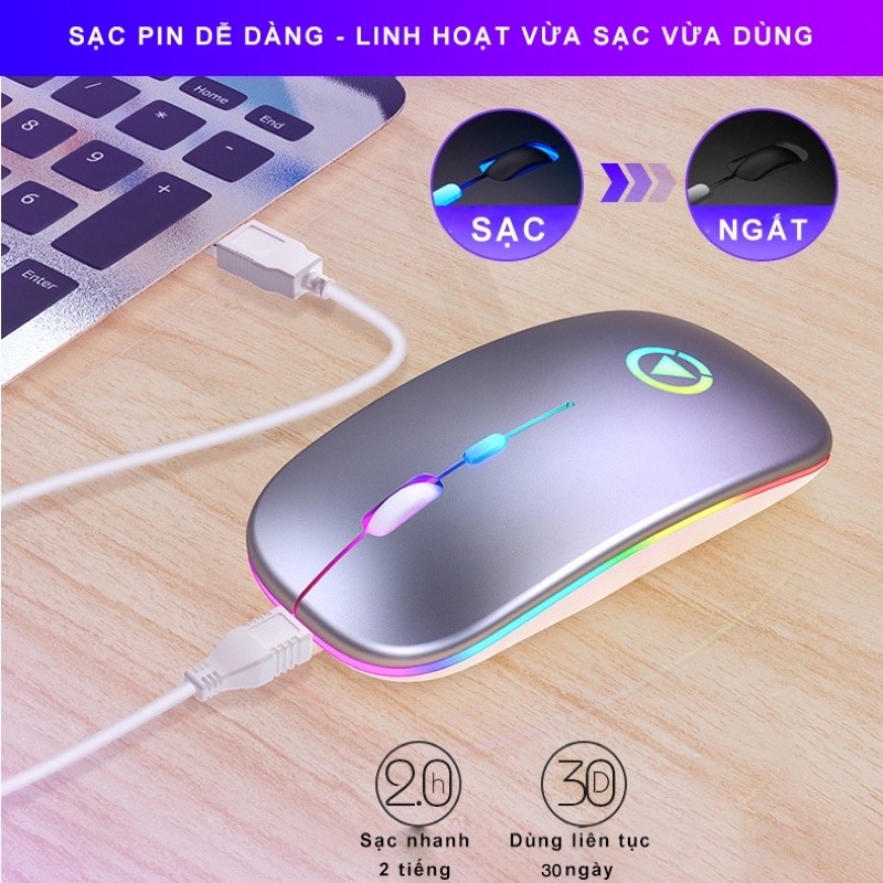 Chuột Máy Tính Không Dây Bluetooth và Wireless USB 2.4G YINOIAO A2 LED RGB Dùng Cho Máy Tính Laptop Điện Thoại