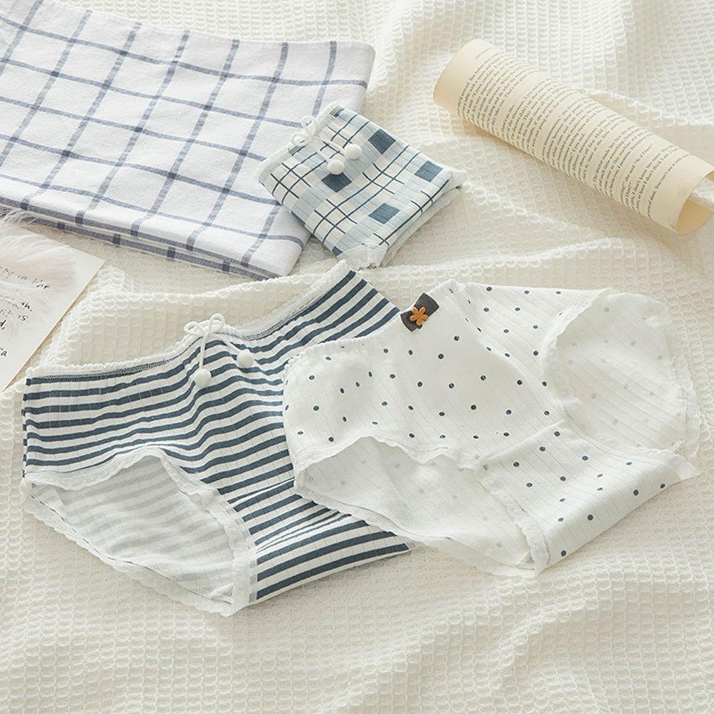 OCEANMAP Quần Lót Cotton Thoáng Khí Lưng Vừa In Họa Tiết Đính Nơ Xinh Xắn Cho Nữ