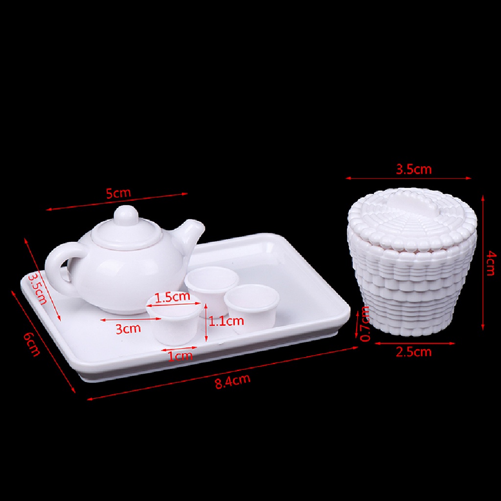 Set 6 mô hình khay đựng ấm trà kèm xô tỉ lệ 1:12 trang trí nhà búp bê