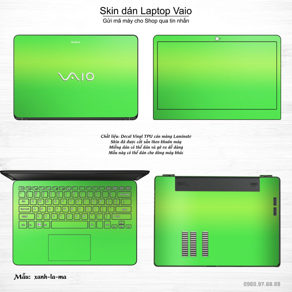 Skin dán Laptop Sony Vaio màu xanh lá mạ (inbox mã máy cho Shop)