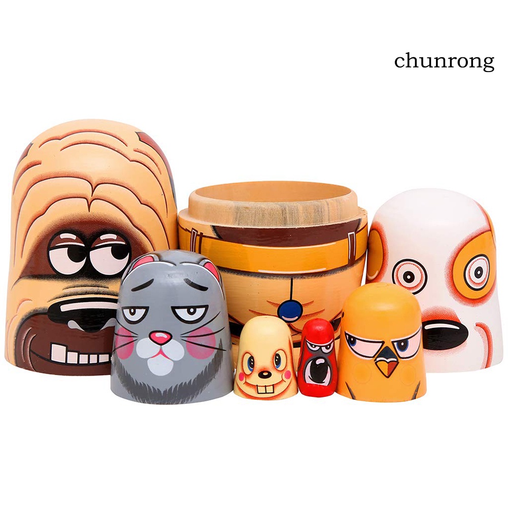 Cr-set 6 Búp Bê Nga Bằng Gỗ Thủ Công Trang Trí Để Bàn Trang Trí