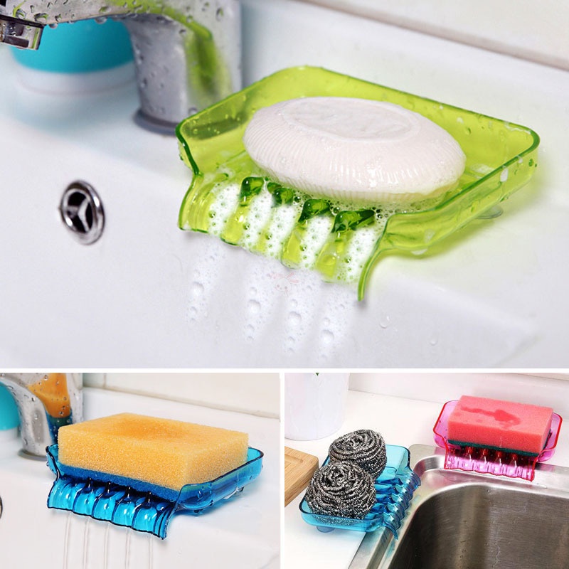 Giá Đỡ Xà Phòng / Mút Rửa Chén Ráo Nước Có Giác Hút Kép Sắp Xếp Gọn Gàng Cho Nhà Bếp / Phòng Tắm