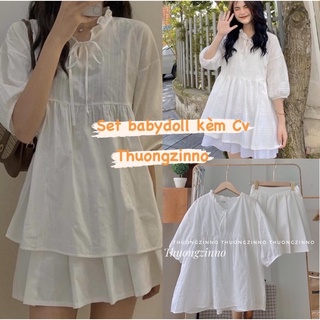 [ẢNH THẬT/VIDEO] SET ÁO BABYDOLL KÈM CHÂN VÁY XẾP LI SET BỘ ĐỒ QUẢNG CHÂU