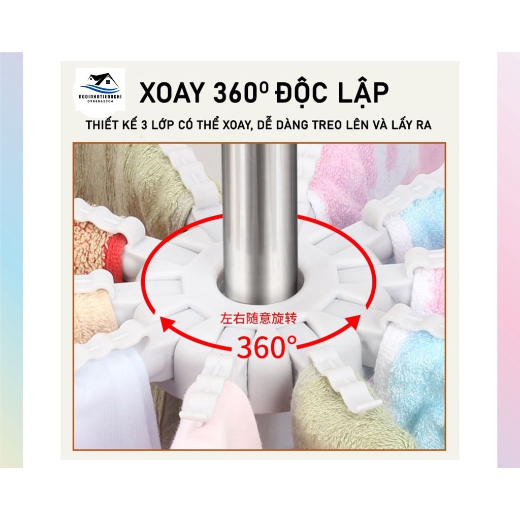 Giá phơi đồ cho bé xoay 360 độ 3 tầng 56 kẹp