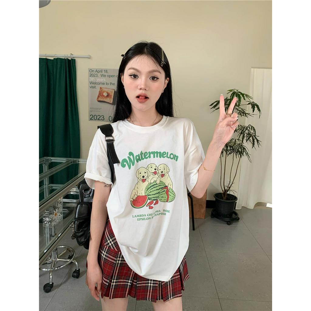 Áo Thun Dáng Rộng Tay Ngắn In Hình Chú Chó Vui Nhộn Dễ Phối Đồ 63688