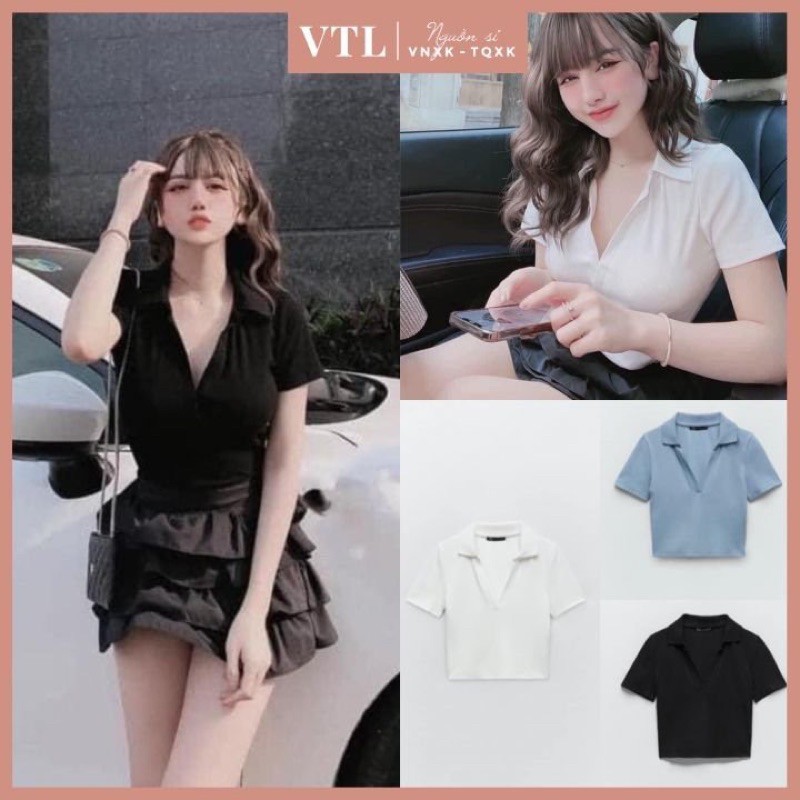 ÁO THUN POLO COTTON ZIP DÁNG CROP TOP