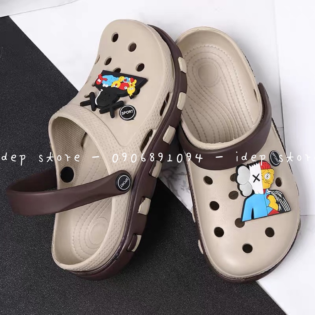 Dép sục CROSS cá sấu Nam Nữ duet TẶNG KÈM 6 sticker EVA siêu nhẹ đi mưa đi biển SL013 - iDép Store