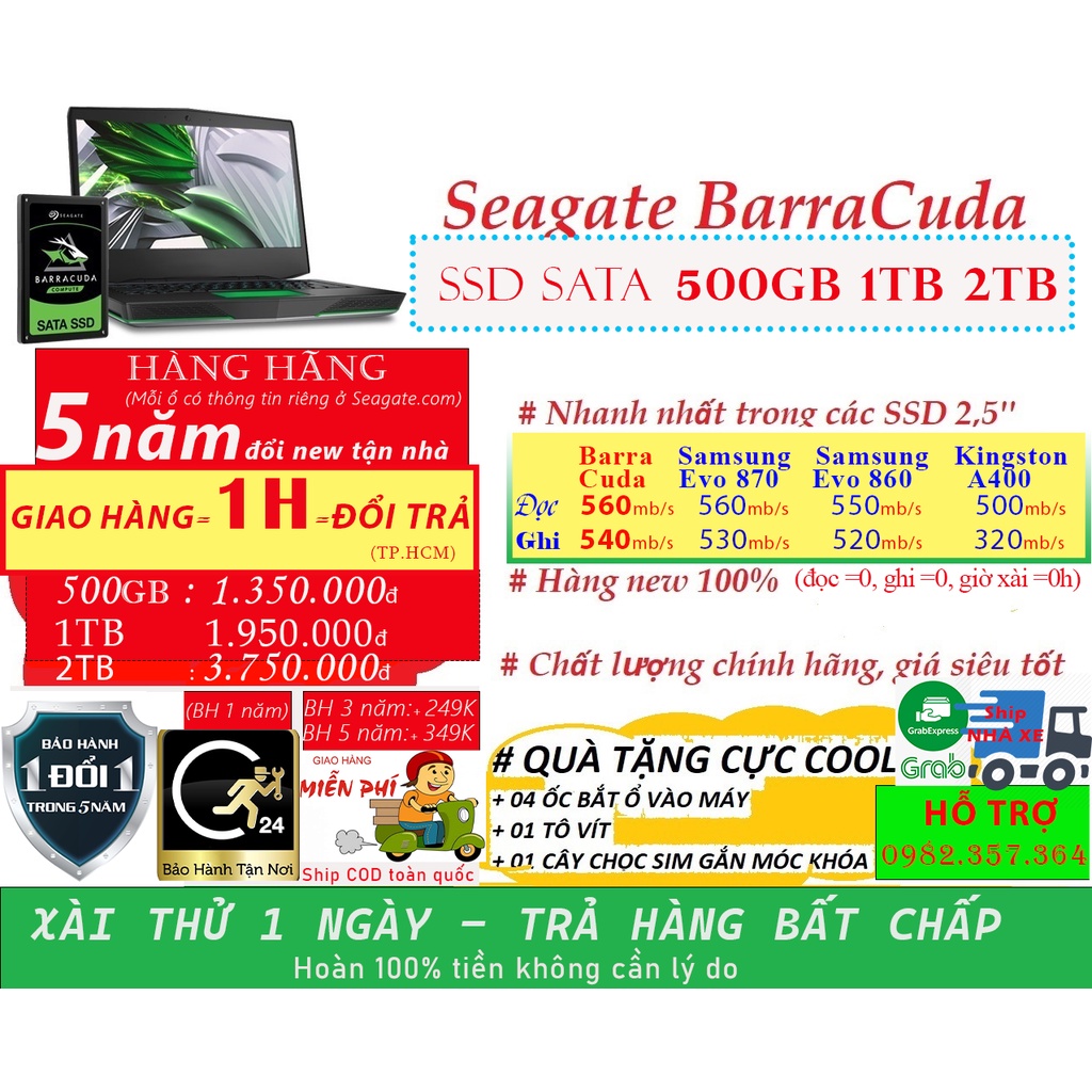 Ổ cứng SSD 500Gb 1TB 2Tb BarraCuda Seagate - nhanh hơn Samsung 870 870 Evo 2.5'' 2,5 inch sata WD Kingston sata hdd 256G | BigBuy360 - bigbuy360.vn